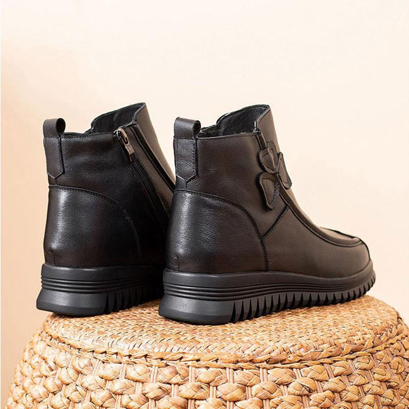 Fashion Cow Leather Women Boots Winter Shoes for Woman Wool Plush Genuine Leather Snow Boots Women Flat Platform Leather Shoes