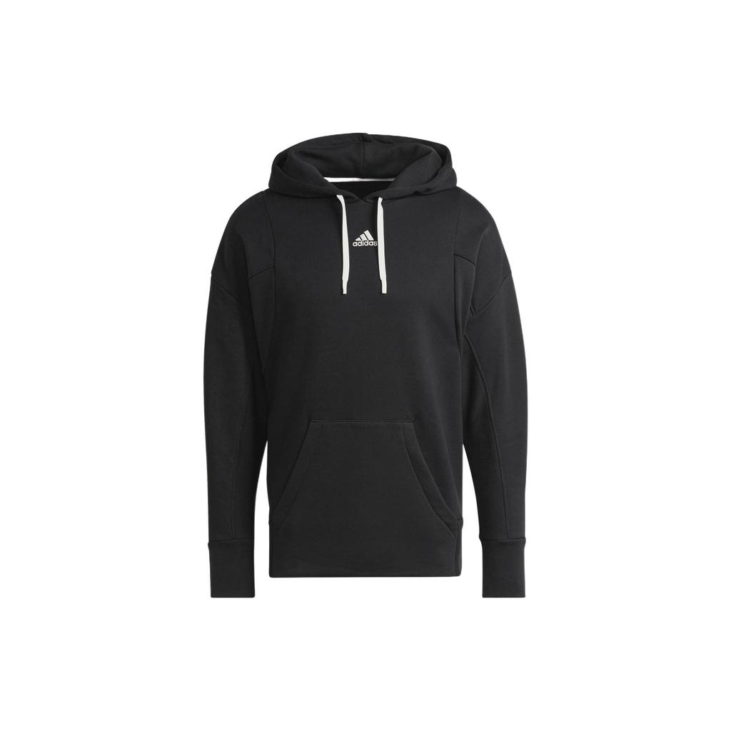 Adidas Logo Print Hooded Pullover Sweatshirt Casual Long Sleeve Tops Men Black HC3479