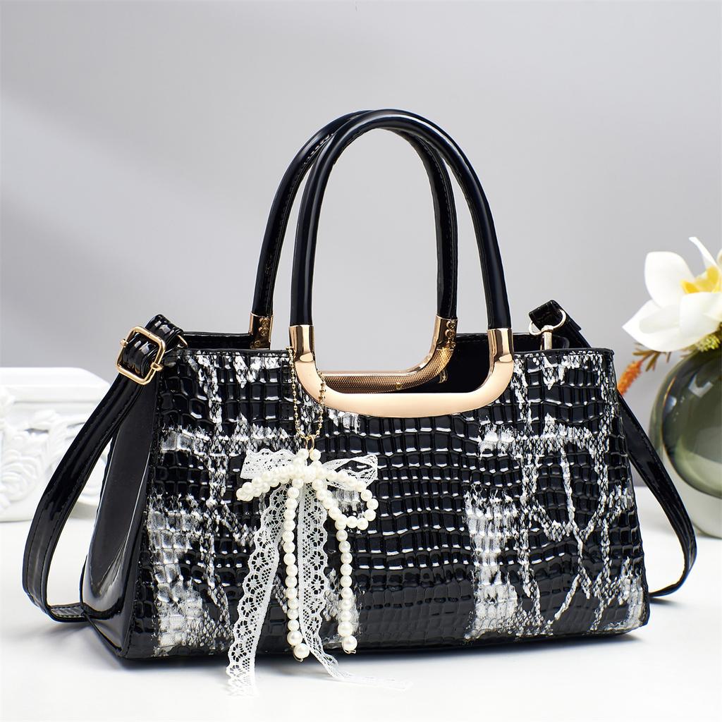 Women's New Arched Bead Pattern Top Handle Bag Versatile Crocodile Print Crossbody Purse