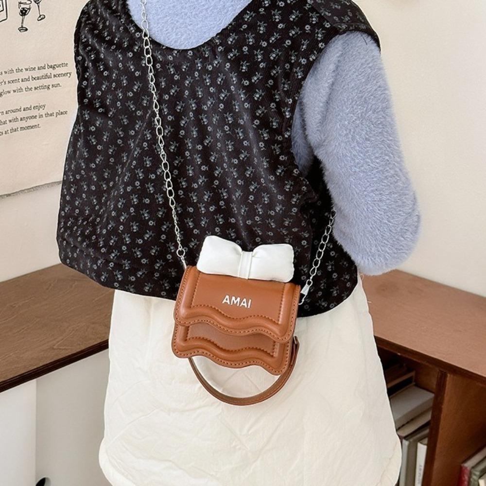 

Chain Sweet Shoulder Bag Solid Color Children Handbag Lovely Mini Bow Crossbody Bag Girls рожевий