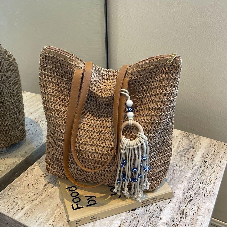 

Beach Straw Woven Large-capacity Bag Women s Fashion New Shoulder Bag Woven Travel Tote Bag коричневый