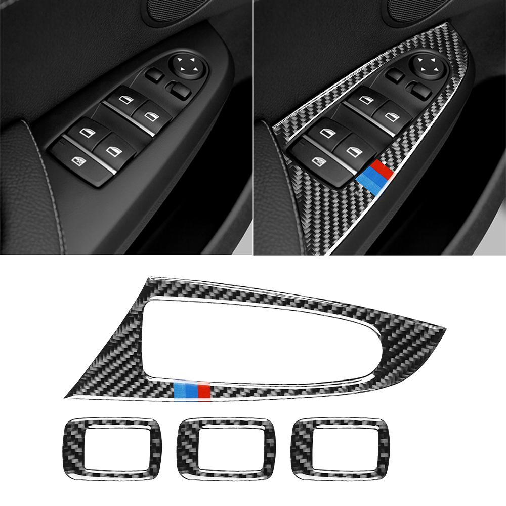 4PCS Carbon Fiber Car Window Lifter Switch Control Panel Frame Decor Stickers For BMW X3 F25 X4 F26 Auto Interior
