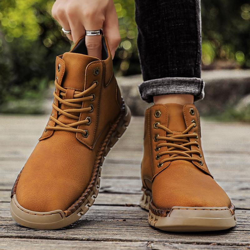 Handmade Men's High-top Boots Ankle Leather Shoes Outdoor Hiking Boots Sneakers Footwear Autumn & Winter