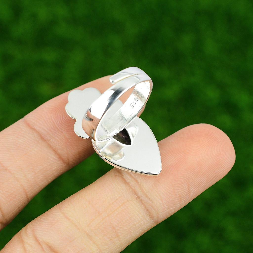 Natural African Amethyst Statement Flower Adjustable Ring 925 Silver