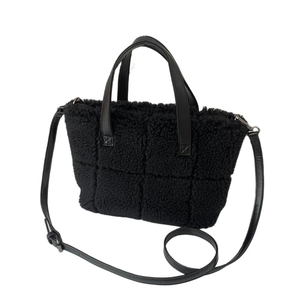 Furry Plaid Women's Handbags Winter Faux Fur Ladies Shoulder Crossbody Bags Fashion Soft Plush Tote Bag Purses for Female