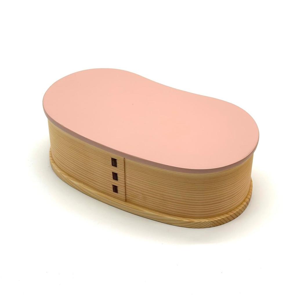 Magewappa Pastel Color Wooden Lunch Box Pink Yellow Gray Bento Lunch Box Stylish Cute Bean-shaped One-tier (pink)
