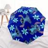 Disney Stitch,Blue Flowers,Cartoon Pattern Manual Opening and Closing Umbrella - 8-Rib Reinforced Folding Design, Lightweight and Portable,