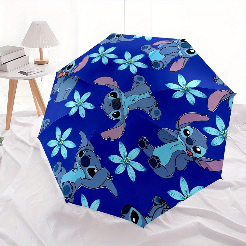 

Disney Stitch,Blue Flowers,Cartoon Pattern Manual Opening and Closing Umbrella - 8-Rib Reinforced Folding Design, Lightweight and Portable,