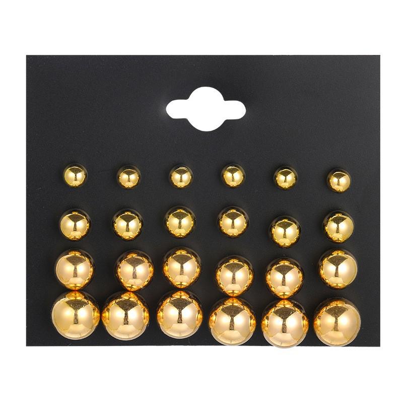 12-Piece Retro Pearl Stud Earring Set: European & American Minimalist Three-Color Collection