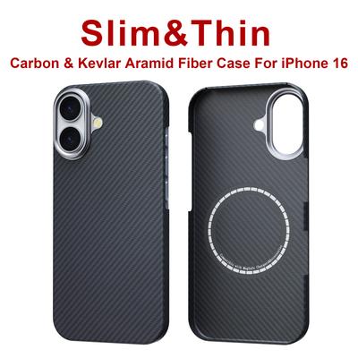 For Iphone 16 Carbon Case Aramid Fiber Kevlar Fabric Thin Hard Cover Magnetic Balck Slim Light Red 600d Premium 1500D