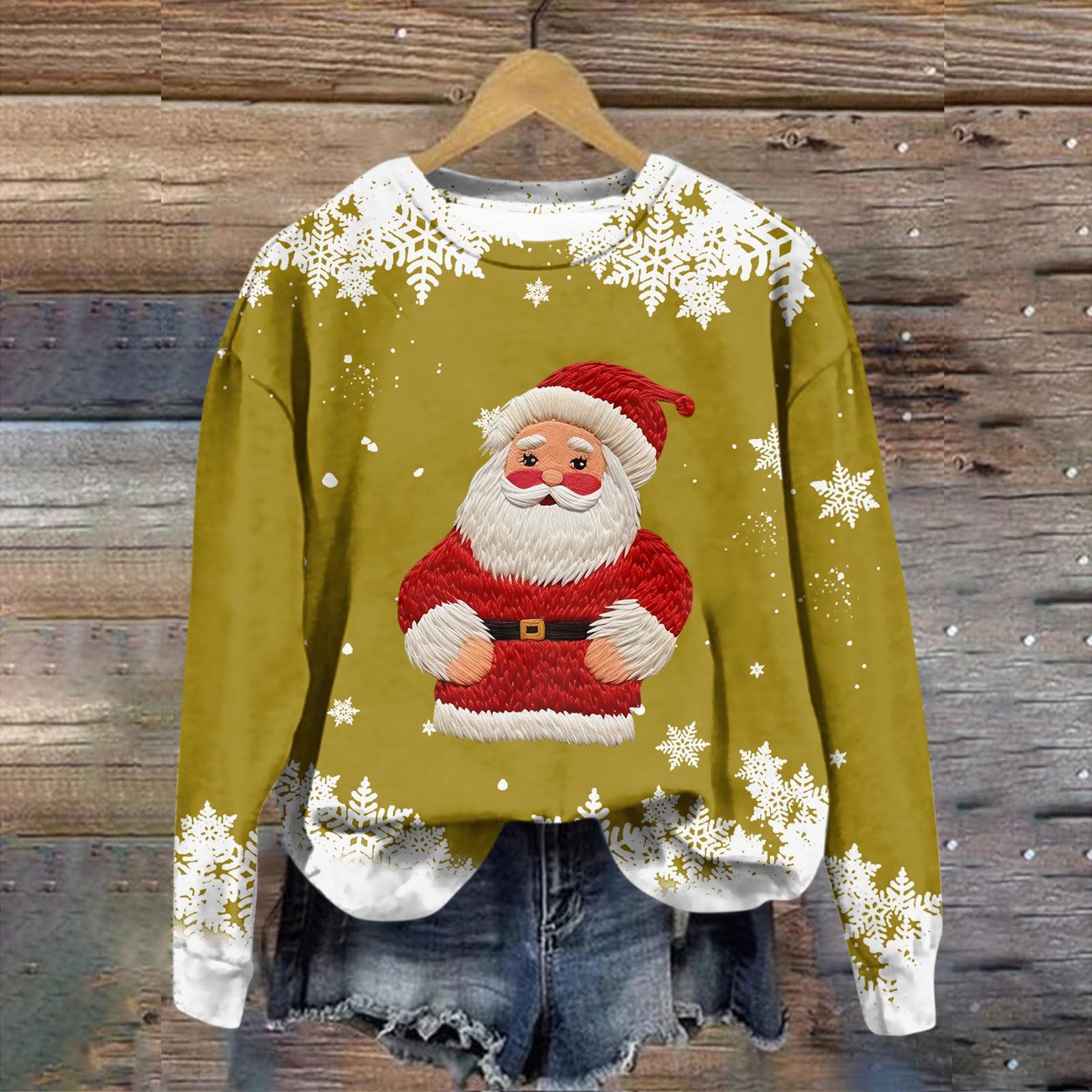 

Женская модная рождественская принтованная толстовка с длинным рукавом и круглым вырезом S жёлтый