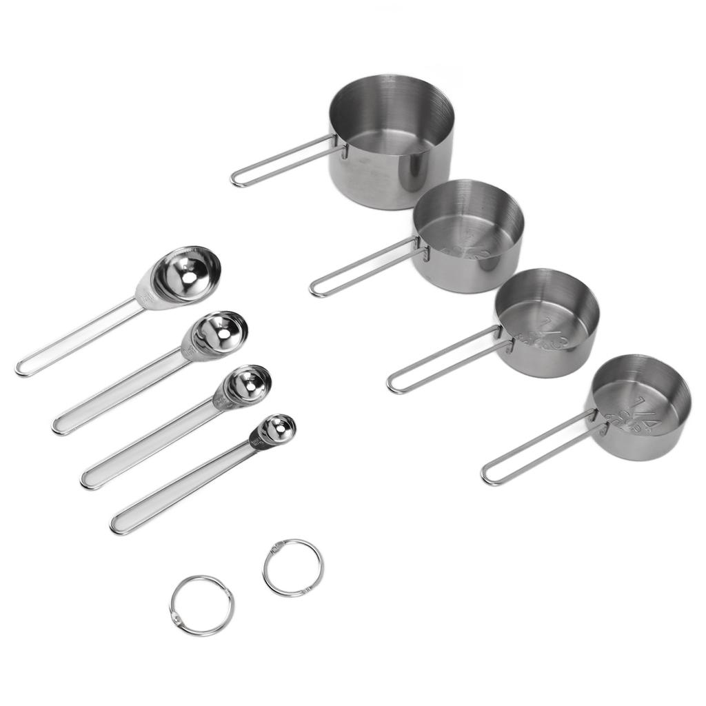 8 ks Nerezové odměrky a lžíce s držadly Stohovatelné Kuchyňské Vaření Pečení Odměrné Nástroje