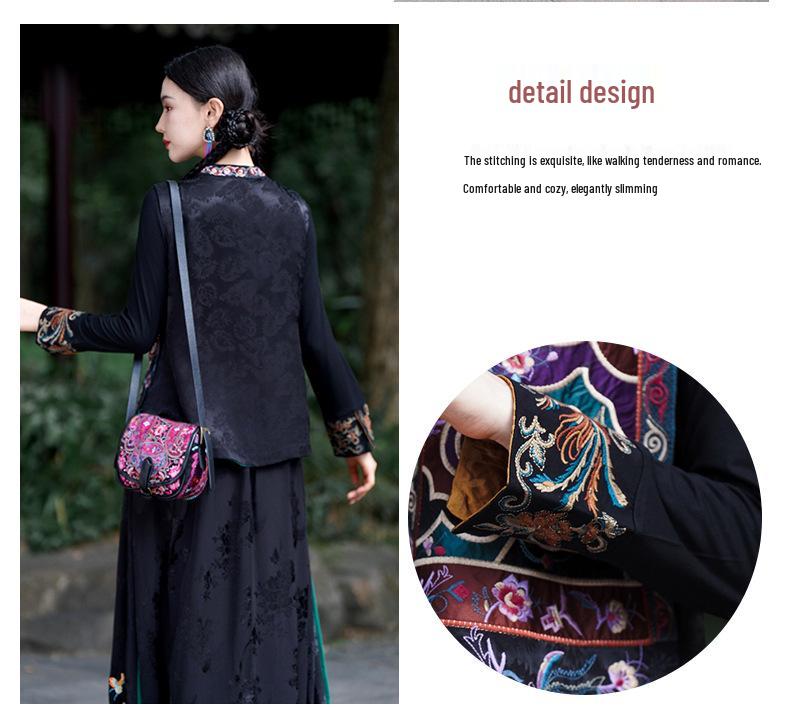 Women's Autumn Ethnic Embroidered Chinese-Style Sleeveless Jacket with Stand Collar