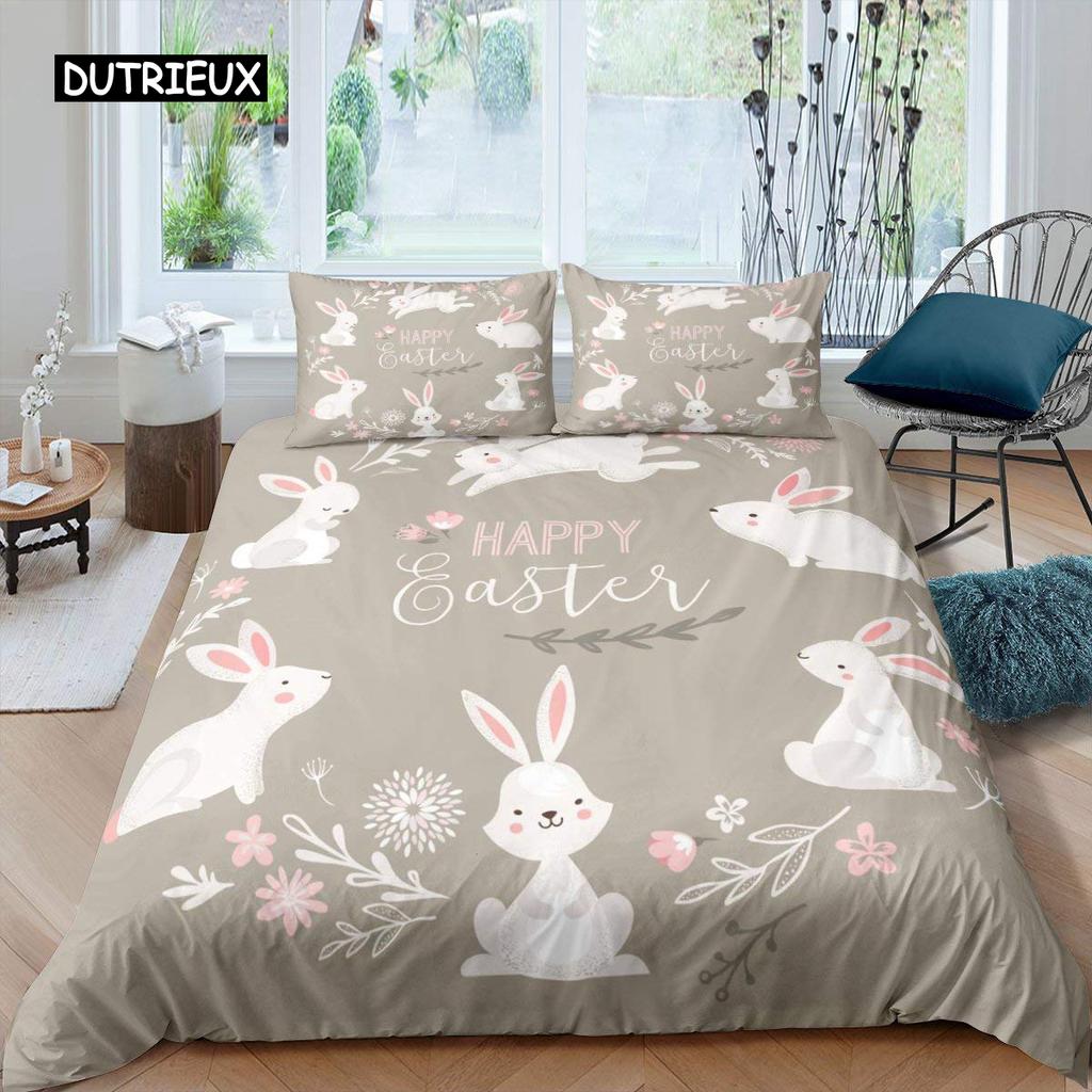 Cartoon Rabbit Bunny Bedding Set for Kids Girl Women Polyester Duvet Cover Quilt Cover with Pillowcase Polyester Comforter Cover