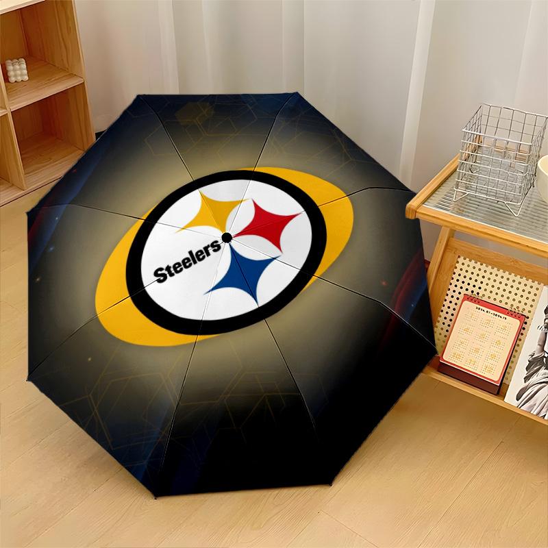 Pittsburgh Steelers Print Auto 8?Ribs Folding Umbrella Wind Resistant Lightweight Automatic Umbrella For Daily Travel