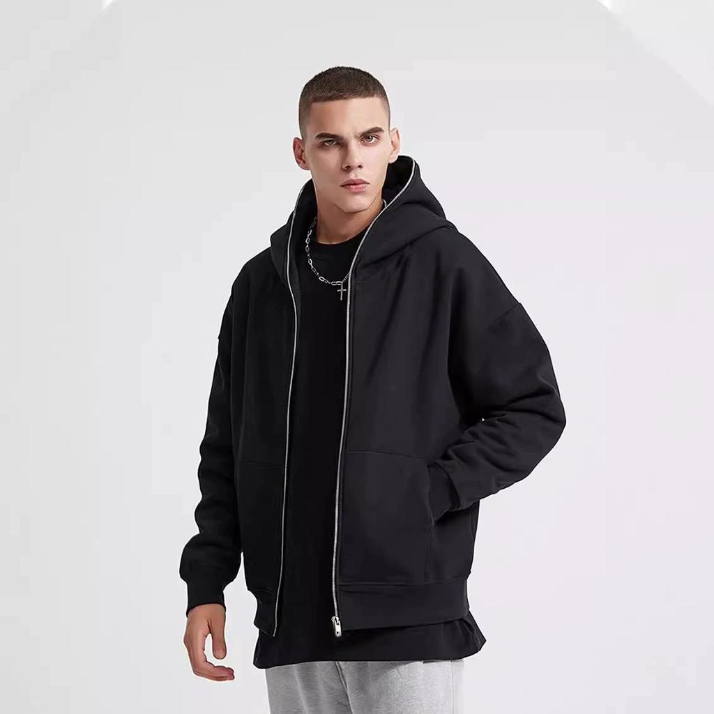 Îmbrăcăminte sport Hanorac cu glugă și fermoar pentru bărbați și femei Retro cu mânecă lungă Oversized Negru