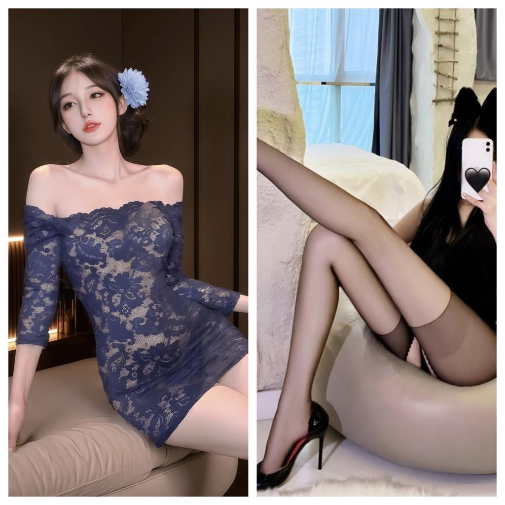 Sexy Underwear Women's Lace Hip Skirt Uniform Sexy One-word Shoulder Perspective Hot Secretary Suit Passion Maid Skirt