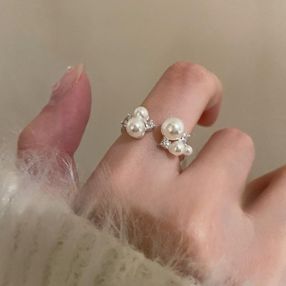 Zircon Pearl Ring Female Index Finger Ring ins Style Design Personality Open Ring