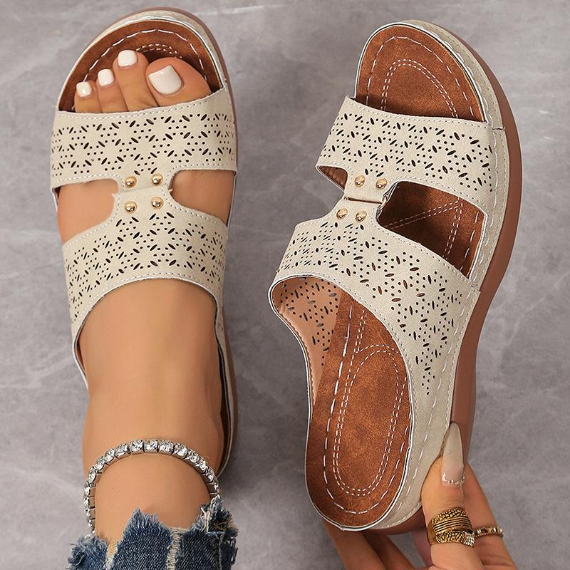 

Обувь нового стиля: Сандалии на толстой подошве с вырезами, Женская обувь, Легкие пляжные шлепанцы 40 хаки