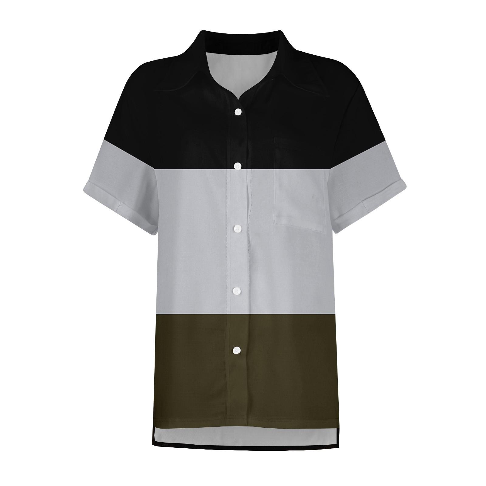 Женская модная свободная повседневная рубашка с короткими рукавами и отворотами — фото 5