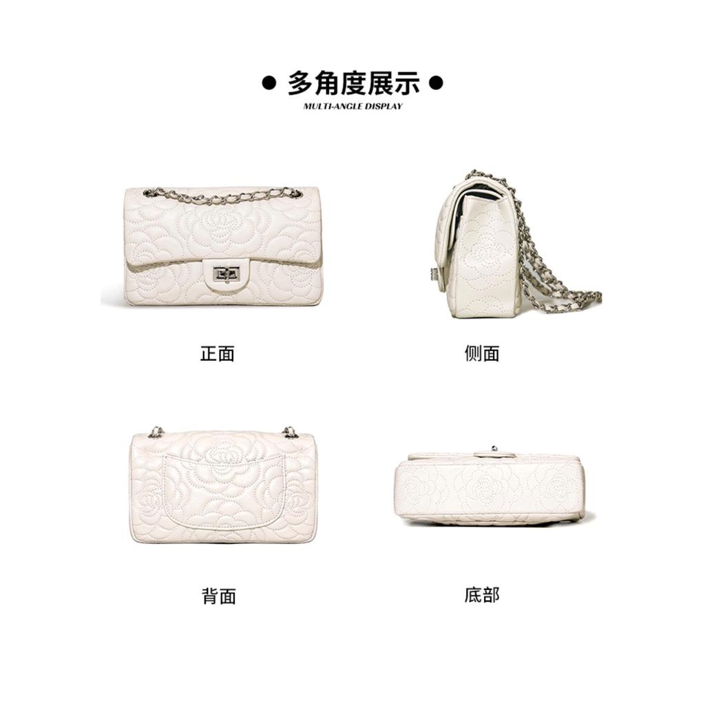 Xiaoxiangfeng Camellia Head Layer High Goatskin Leather Rhombus Women's Bag Premium Texture Chain Bag Shoulder Messenger Bag