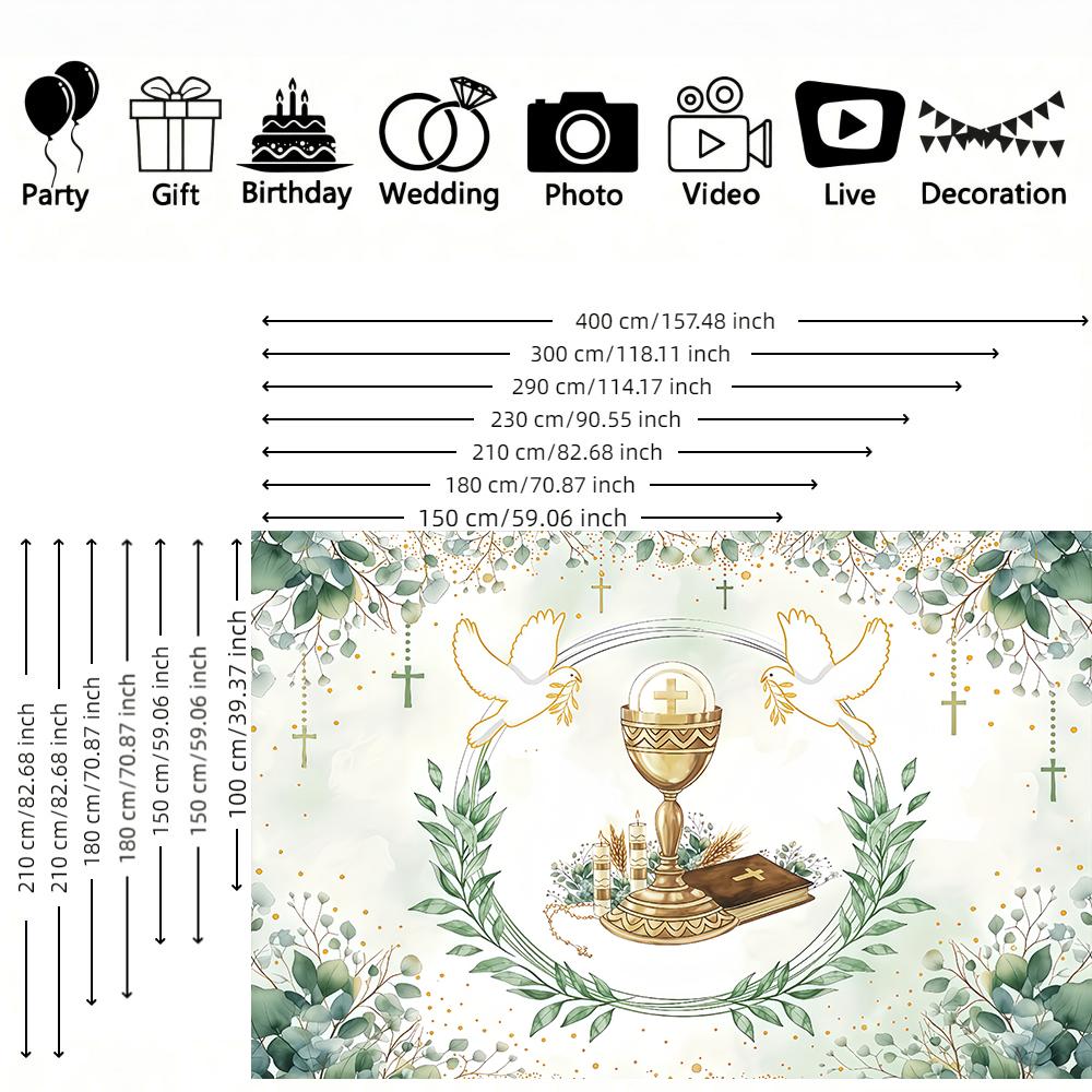 1pc Green Leaf Communion Background Cloth Banner, Suitable for Communion Baptism, Festival Celebration, Room Decoration