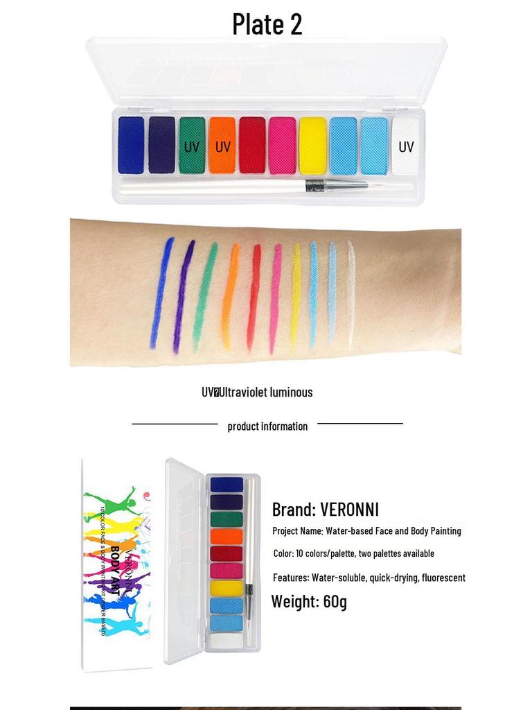 12 Fluorescent Colors Water-Soluble Body & Face Paint for Opera & World Cup Fans