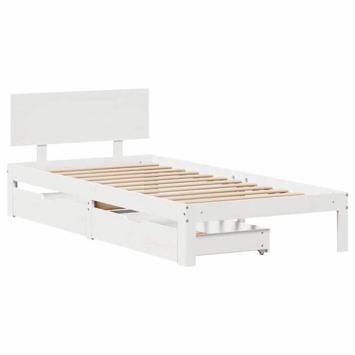 VidaXL Cadre de lit avec tiroirs blanc 100x200 cm bois massif de pin, sommier, cadre de lit double, cadre de lit en bois 3301981