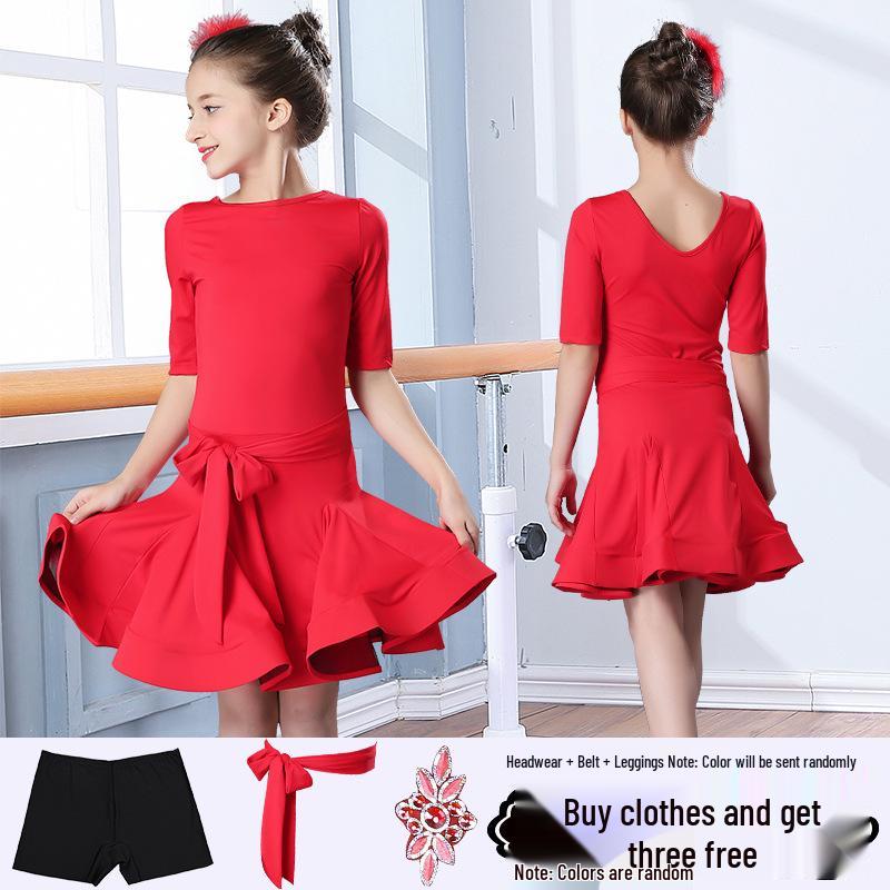 Girls' Short-Sleeve Latin Dance Skirt – Spring/Summer Competition and Practice Costume