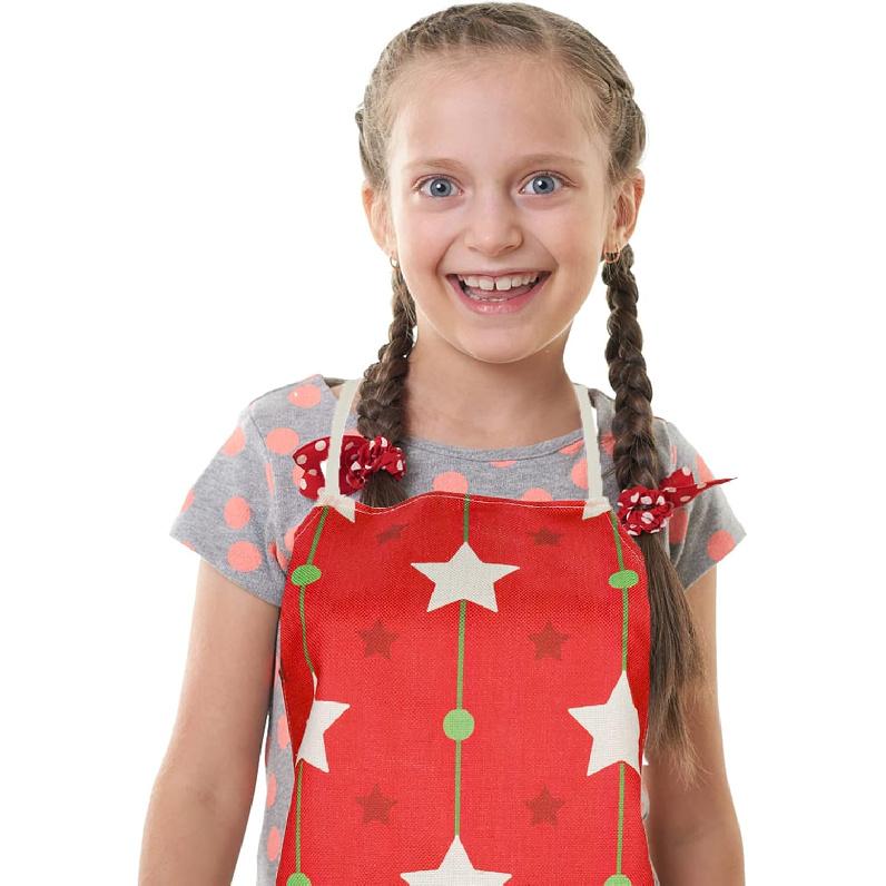 Kids Aprons for Cooking Christmas Apron Cute Red Apron for Kitchen Cooking Baking BBQ Painting Crafting