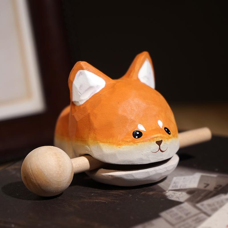 Shiba Inu Wooden Fish Knock Stress Relief Office Desk Decor Cute Gift Handmade Wooden Ornament