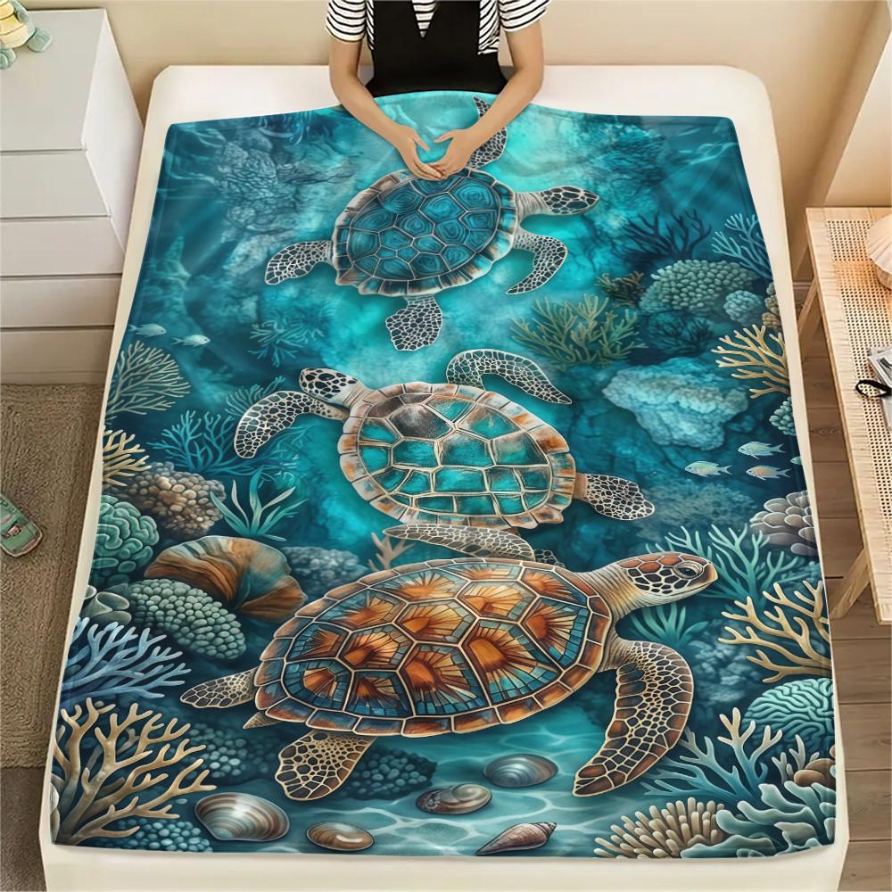 1PC Marine Animals  Print FlAannel Blanket, High Quality Comfortable for All Seasons, Home Decor, Warmth and Comfort