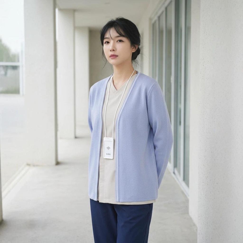 Korean Style Thick Knit Nurse Cardigan for Beauty Salons