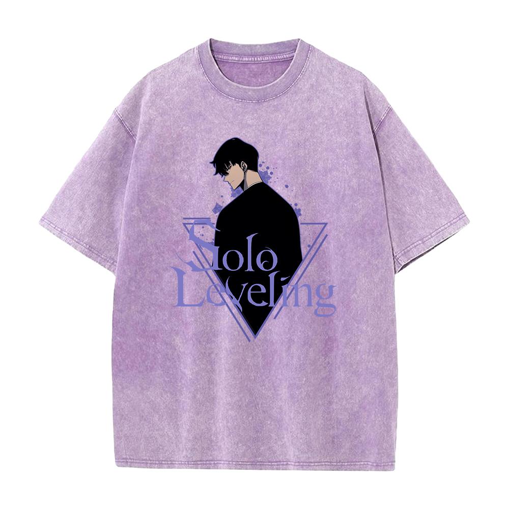Anime Solo Leveling Sung JinWoo Grafické tričko Pánské Vintage Prané Trička Manga Bavlněné Tričko Harajuku Pánské Ležérní Tričko
