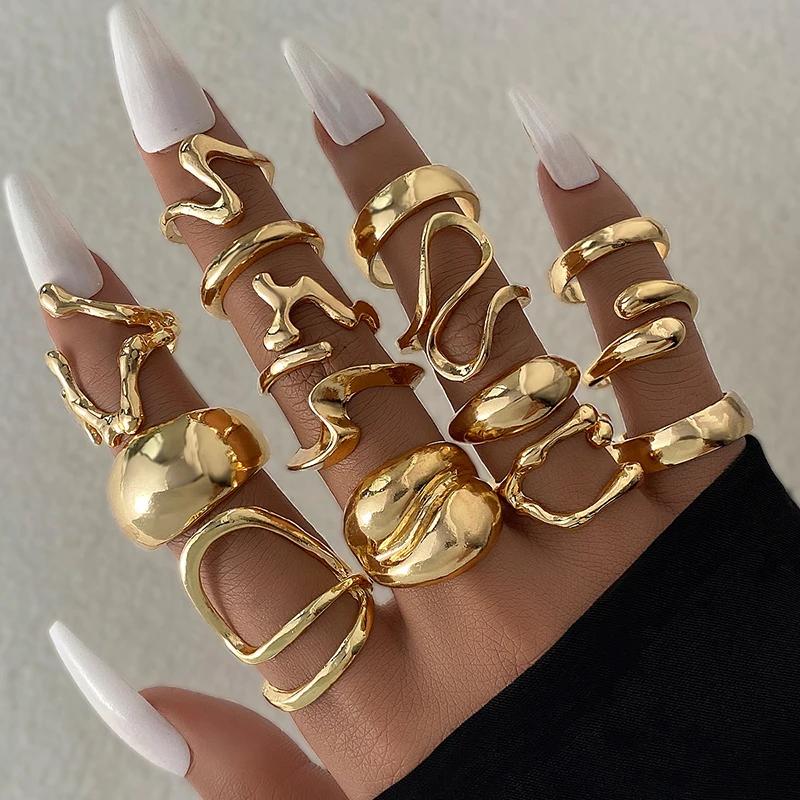 1 Set Inele Metalice Vintage Pentru Femei Bărbați Cadou Punk Hip Hop Personalizat Inele Neregulate Exagerate pentru Articulațiile Degetelor