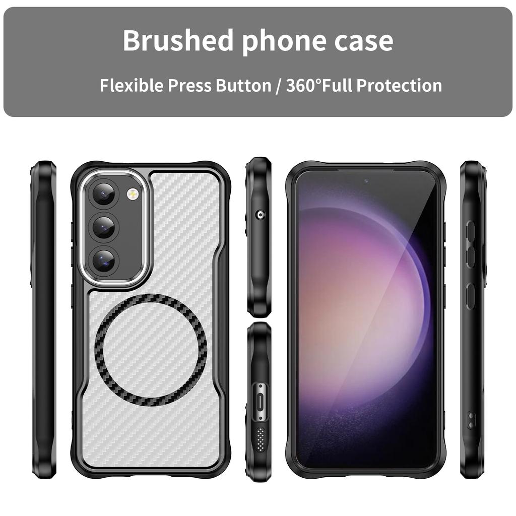 For Samsung Galaxy S23 Case TPU+PC Carbon Fiber Phone Cover Magnetic Case