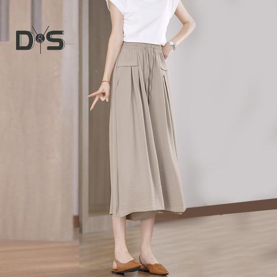 Pantaloni tăiați pentru femei, de culoare uni, cu talie elastică, pantaloni ocazionali, cu buzunare, pantaloni largi, îmbrăcăminte zilnică