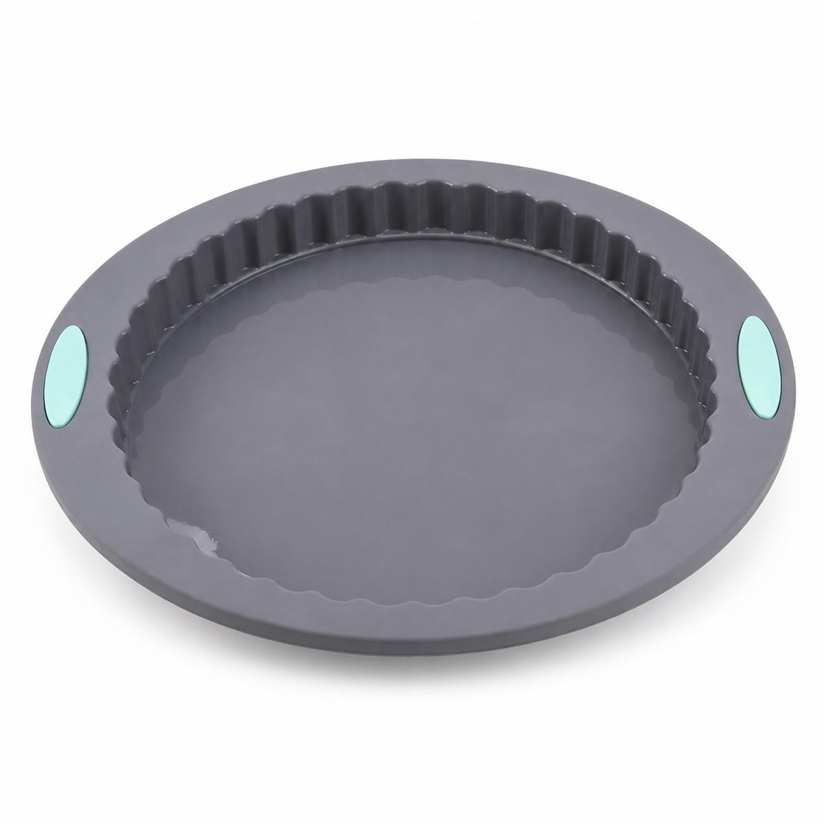 Tart Pan Silicone Round Gray Fluted Pie Mold with Side Handles for Baking Quiche, Fruit Tarts, Pies, Puddings and DIY серый