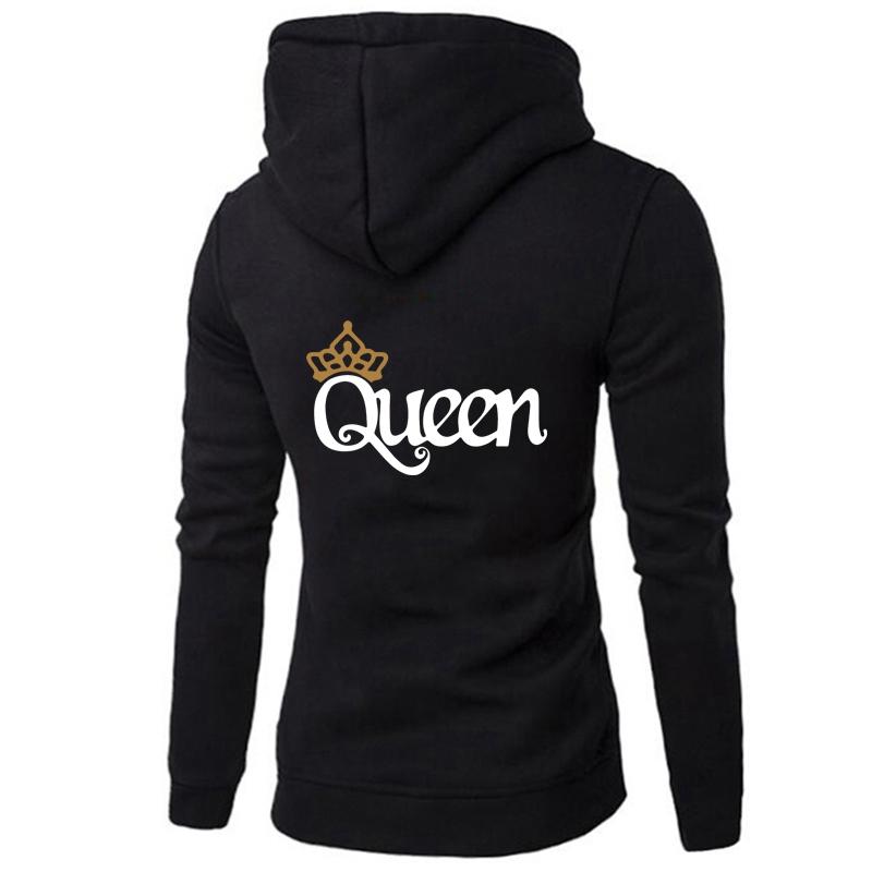 Female Full Sleeve Casual  Pullovers Tops QUEEN KING Poker Couple Hoodies Autumn Winter Women Men Harajuku Hooded Sweatshirt