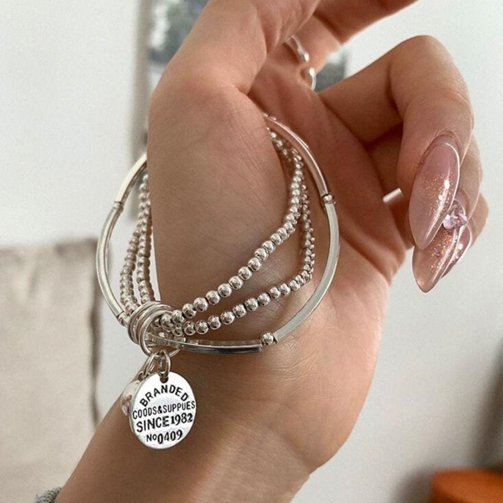 INS Three Layers Round Bead Bracelets Light Luxury Cuff Hand Bangles  Jewelry Gifts