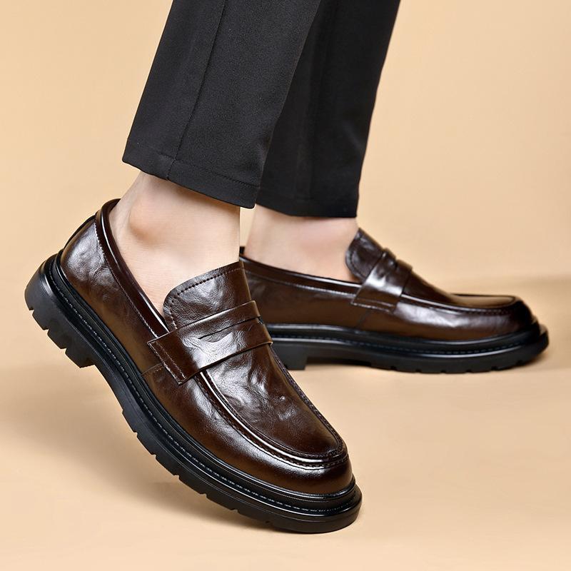Mens Business Casual Leather Loafers Slip On Breathable Fashion Dress Shoes