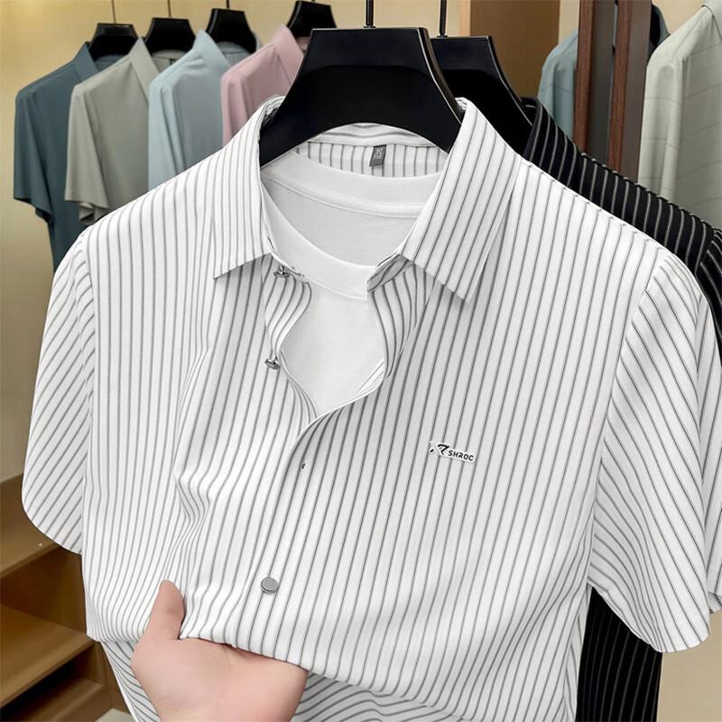 Raphenny Men s Business Casual Striped Short-Sleeve Shirt XL