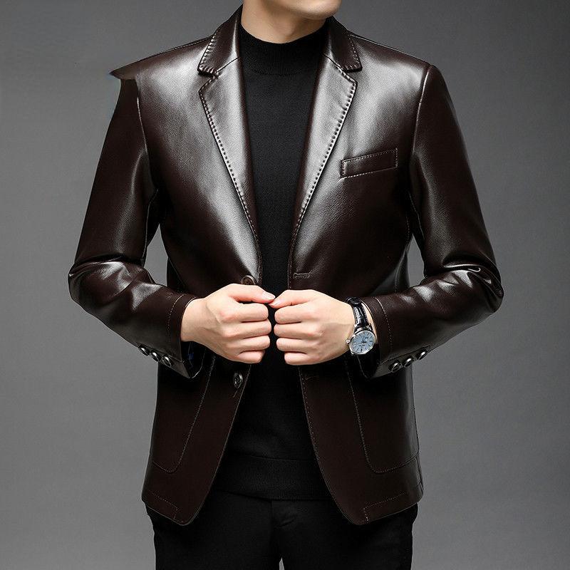 Giacche Autentiche da Uomo Autunno Giacche in Pelle Business da Uomo Blazer da Uomo Nuovo Stile Slim Sottile Trend Cerniera Giacche in Pelle