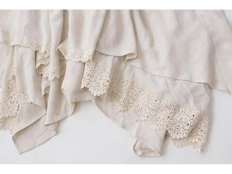 Women's Retro Hollow Lace Patchwork Linen A-line Skirt In Irregular Forest Style