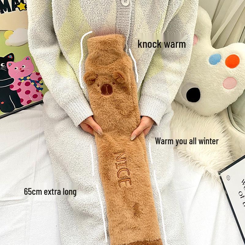 Cartoon Long Hot Water Bottle with Thickened PVC Cover for Winter Bedding