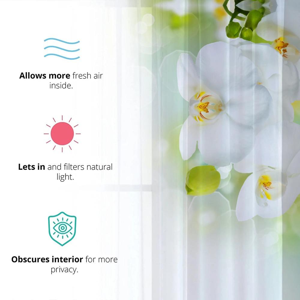 Phalaenopsis Floral Sheer Voile Drape For Living Dining Room Room Bedroom Kitchen Window Opening Transparent Chiffon Flowers Tulle Curtains