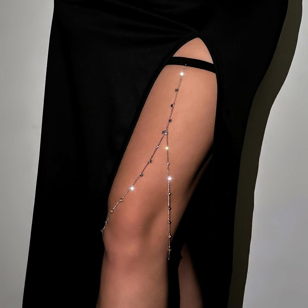Ingemark Boho Sexy Elastic Band Rhinestone Leg Thigh Chain for Women Summer Bikini Simple Adjustable Body Jewelry Accessories