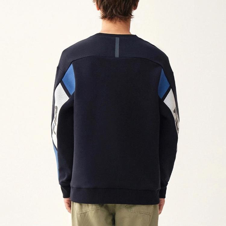 Fila Logo Print Color Block Sports Crewneck Retro American Sweatshirt Men Sweatshirt Legendary-Blue F51M148235FNV