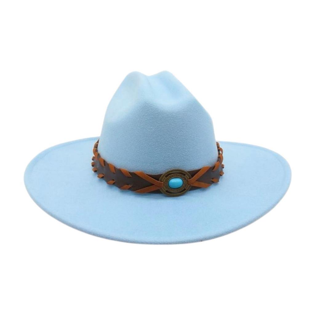 French Flat-Brimmed Top Hat Western Cowboy Hat Hot-Selling High-End Ethnic Style Travel Sunshade Woolen Jazz Hat
