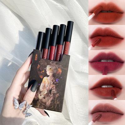 5 Sticks Dudak Parlatıcı Seti Solmaz Yapışmaz Bardak Mat Mat Sigara Kutusu Ruj